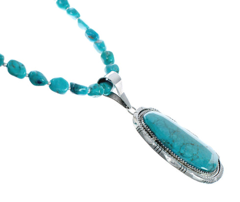 Sterling Silver Turquoise Native American Bead Necklace Pendant Set X10547